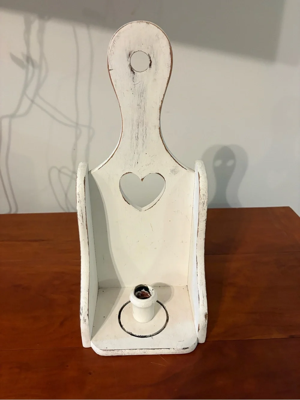Distressed White Wood Heart Candle Sconce Wall Holder Farmhouse Decor